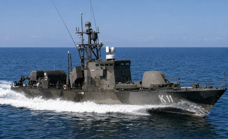 HMS Stockholm (K11), förbättrad med AI från förlaga (vykort från Försvarsmakten)