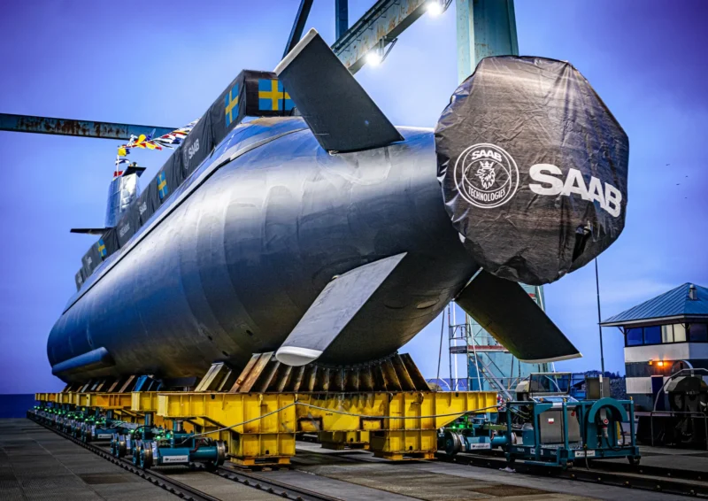HMS Halland sjösättning efter HTM 2025-02-14 Foto: Saab Kockums